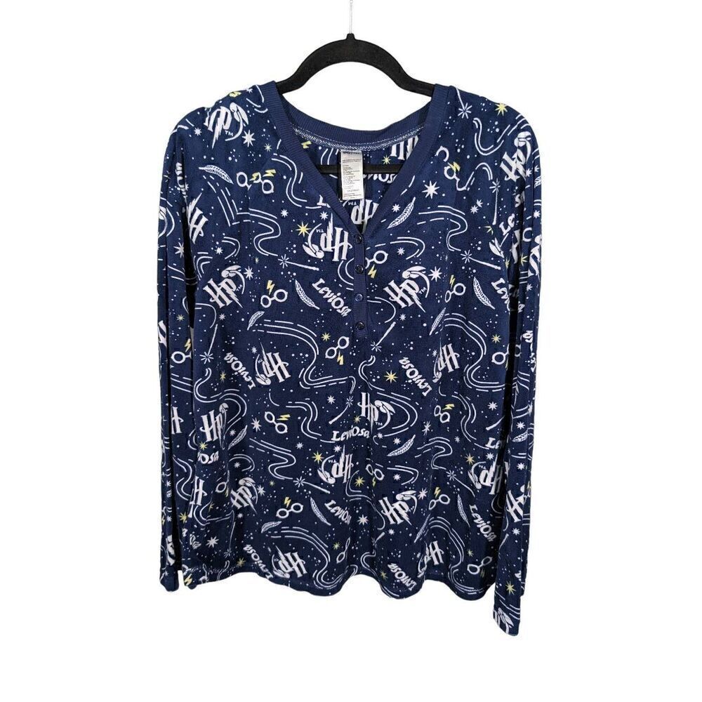 Harry Potter Star Constellation Long Sleeve Pajama PJs Top Navy Women's 2X